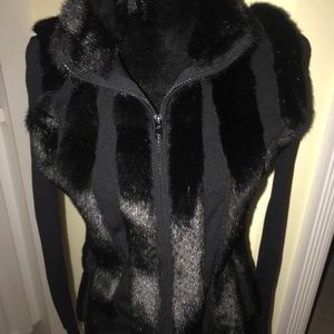 NWOT!! Boston Proper Black  Fur  zip up Sweater